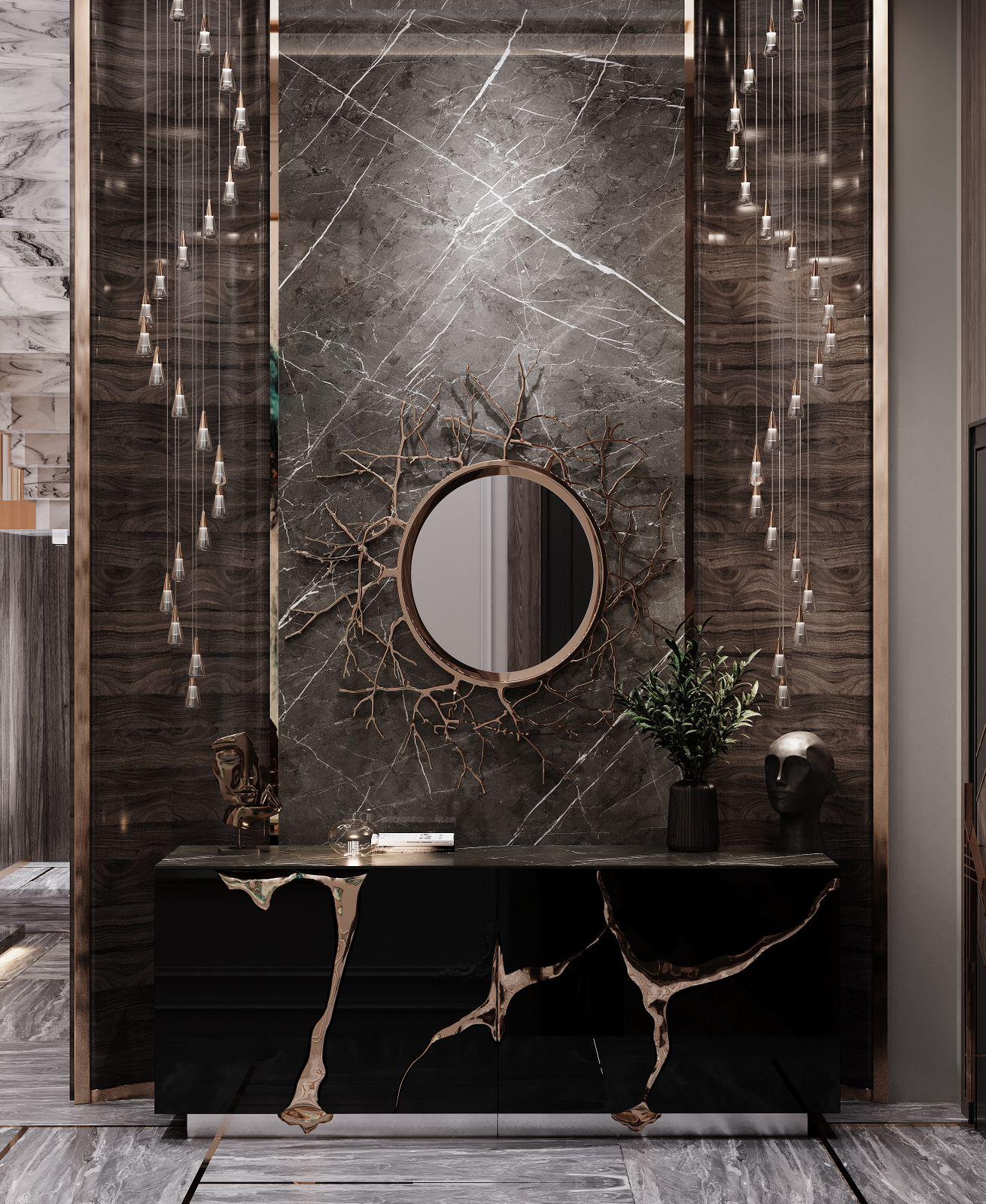 Lüks Mermer Detaylı Ahşap Banyo Ünitesi